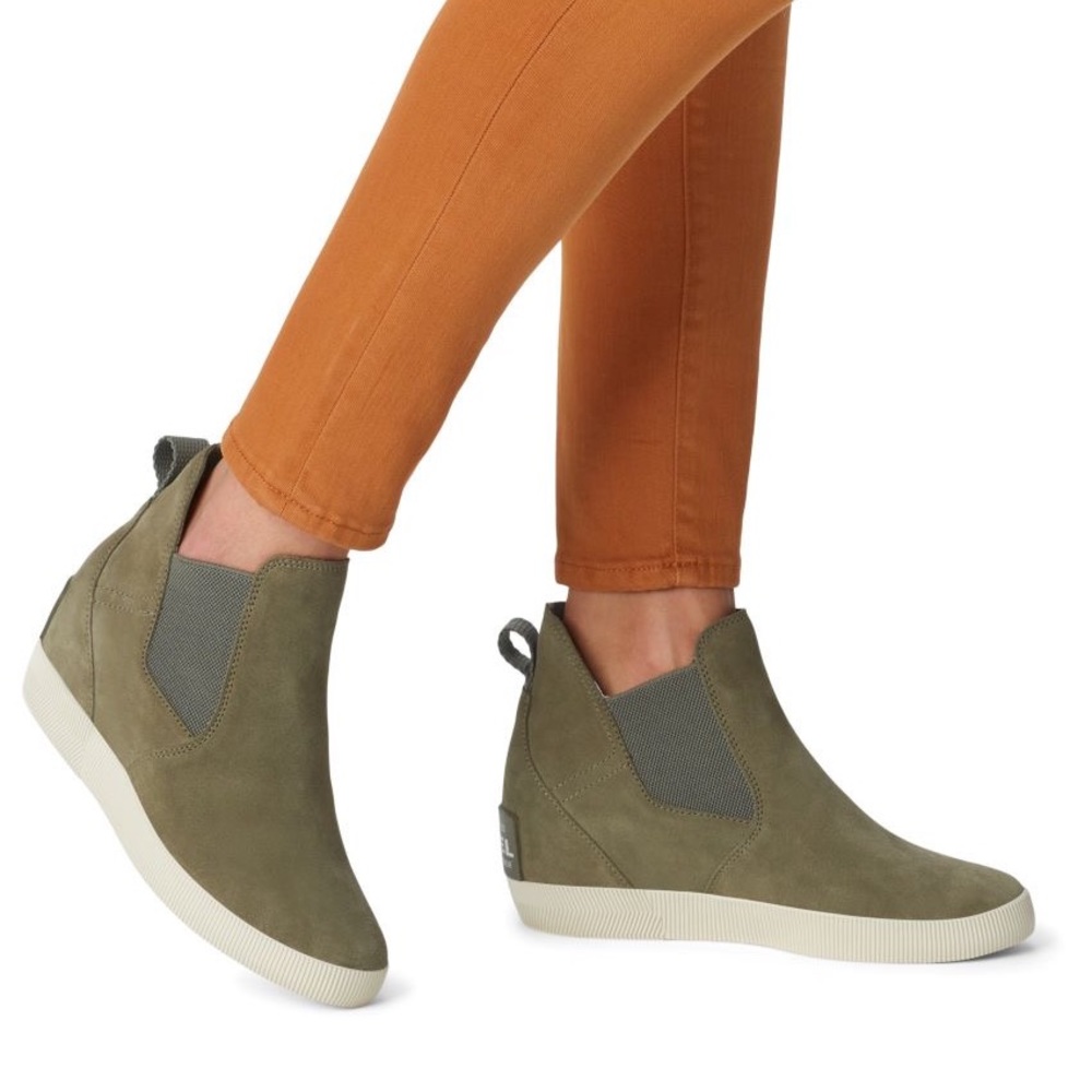 Sorel Out N About Slip-On Wedge Stone Green Size 9.5 Suede Leather